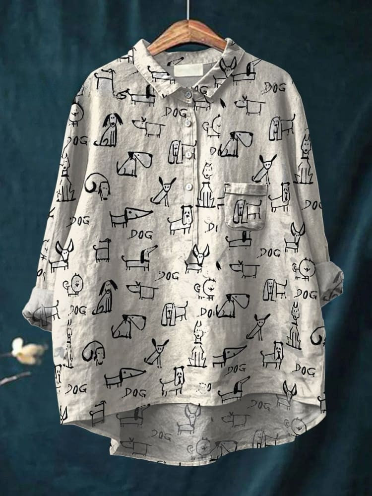 Women's Cute Dog Print Casual Shirt