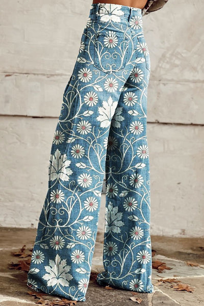 Elodie | Vintage Daisy Bloom Wide-Leg Pants
