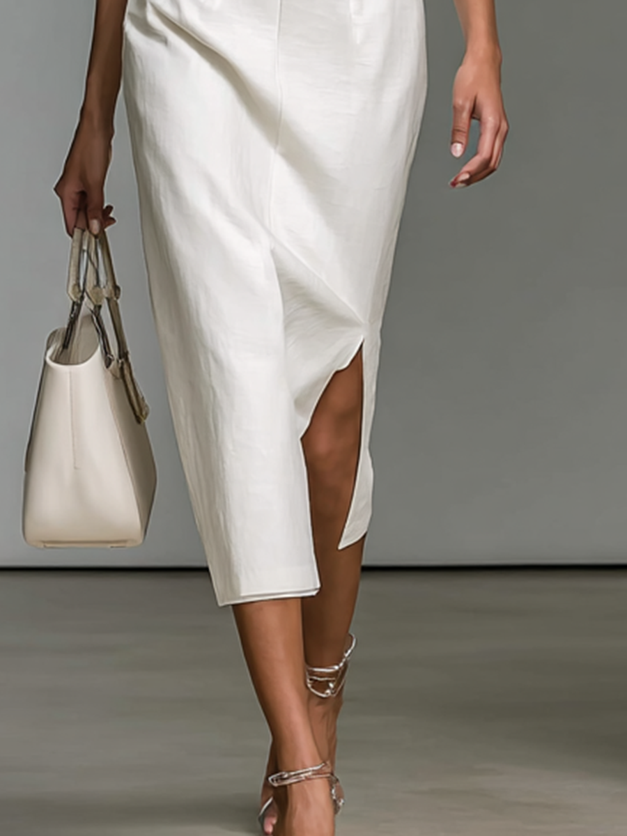 Women's Embroidered V-Neck Short Sleeve Waist Midi Dress