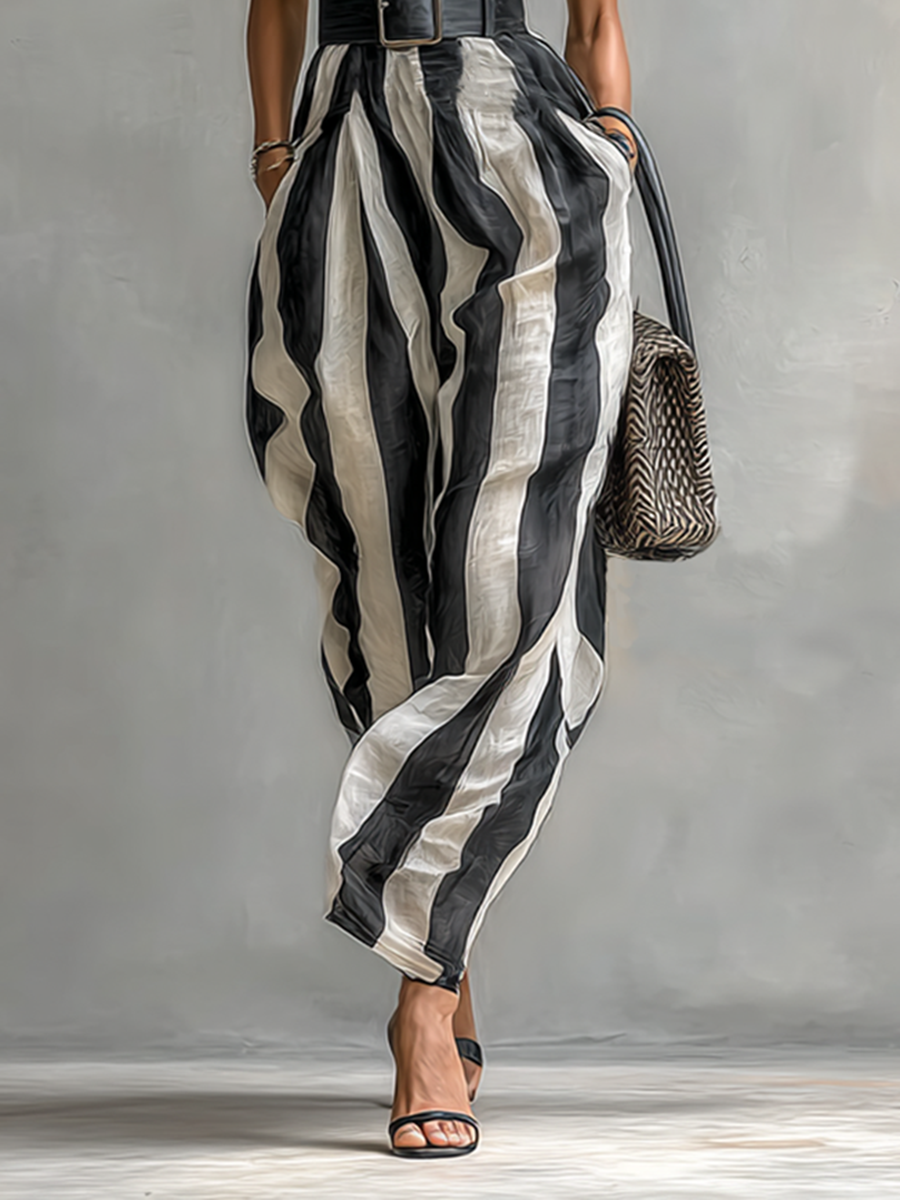 Women's High Collar Chiffon Short Sleeve Belt Maxi Dress