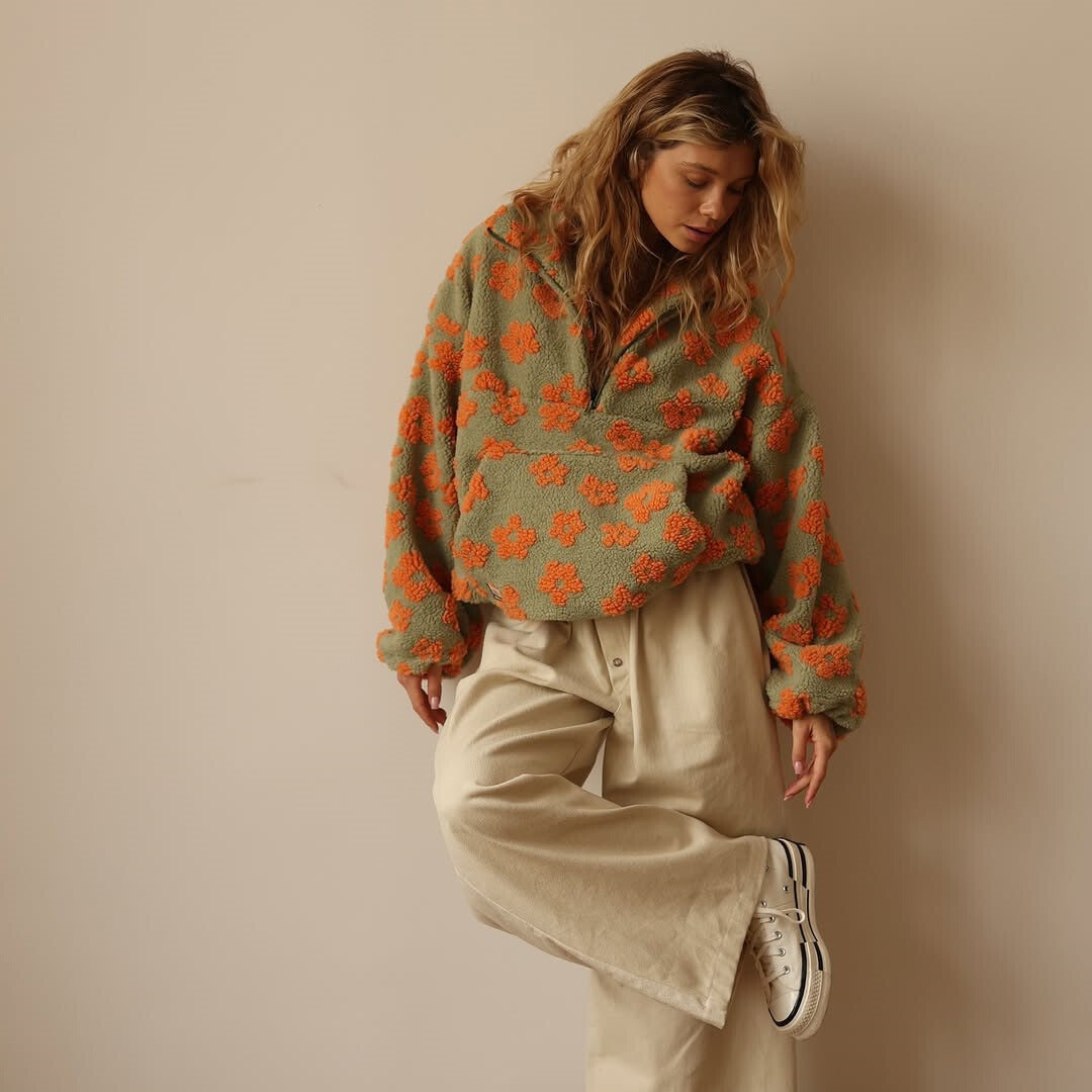 Azelma | Long Sleeve And Floral Print Fleece Sweater