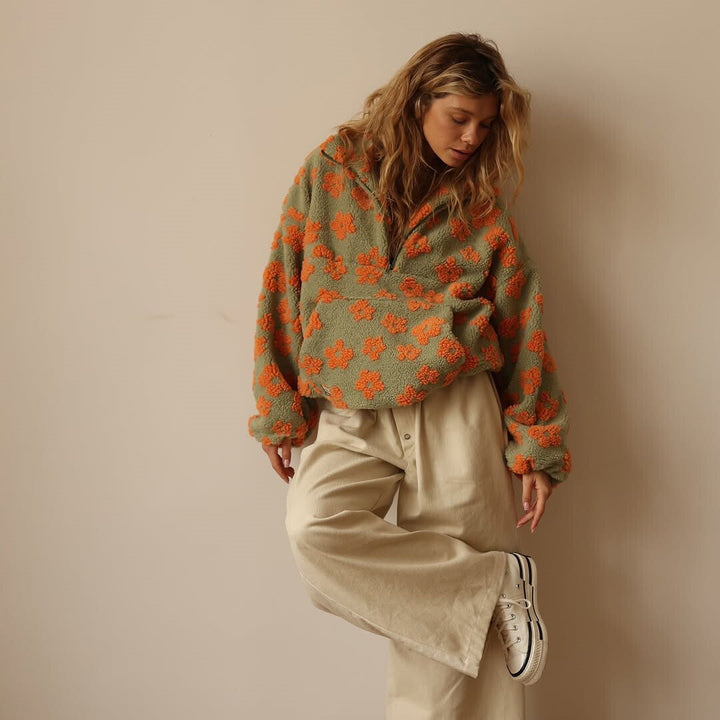 Azelma | Long Sleeve And Floral Print Fleece Sweater