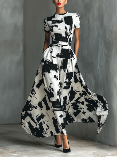 Women's Abstract Print Short Sleeve Maxi Dress