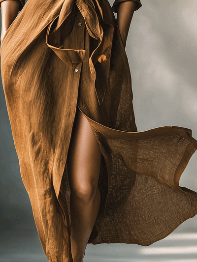 Women's Vintage Brown Blend Shirt Maxi Dress