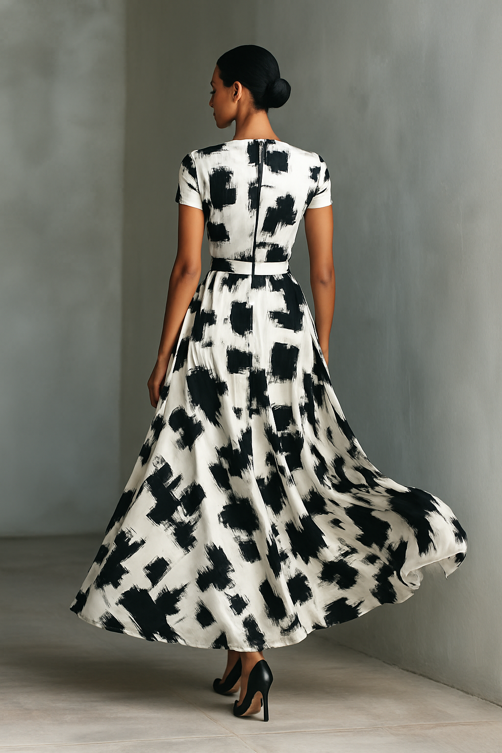 Women's Abstract Print Short Sleeve Maxi Dress