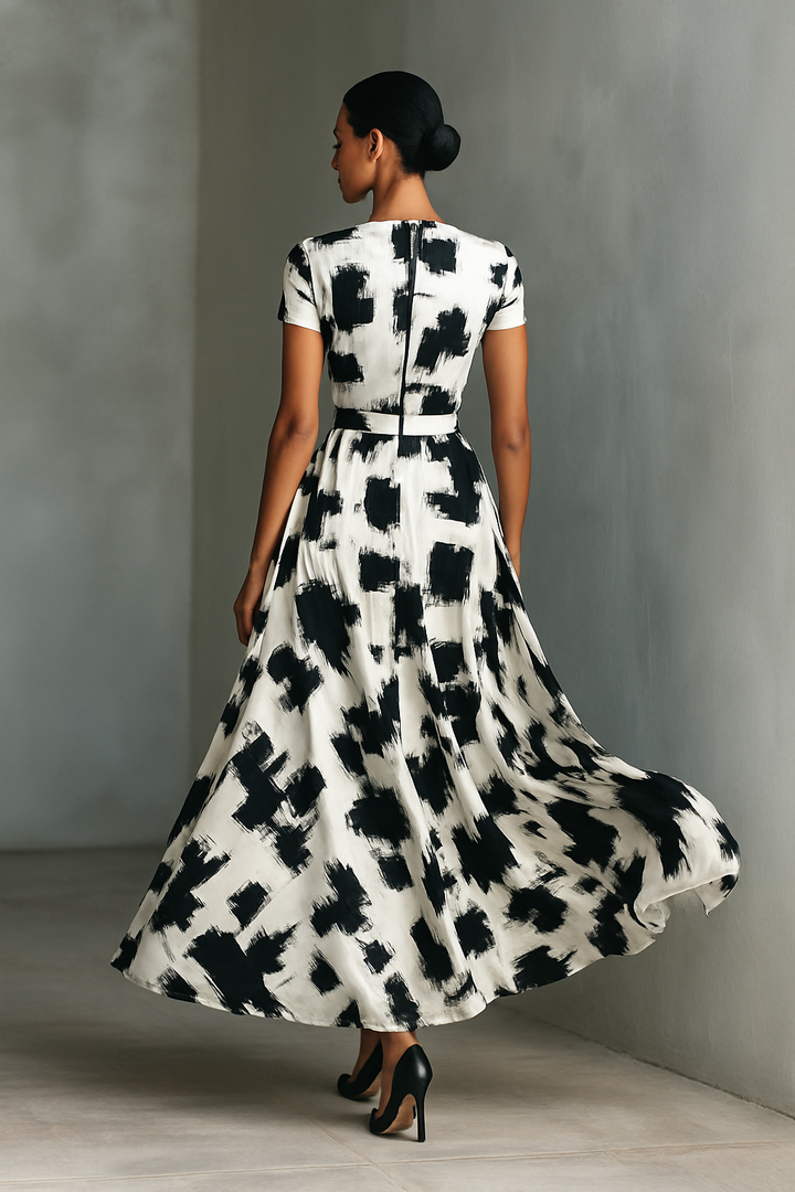 Women's Abstract Print Short Sleeve Maxi Dress