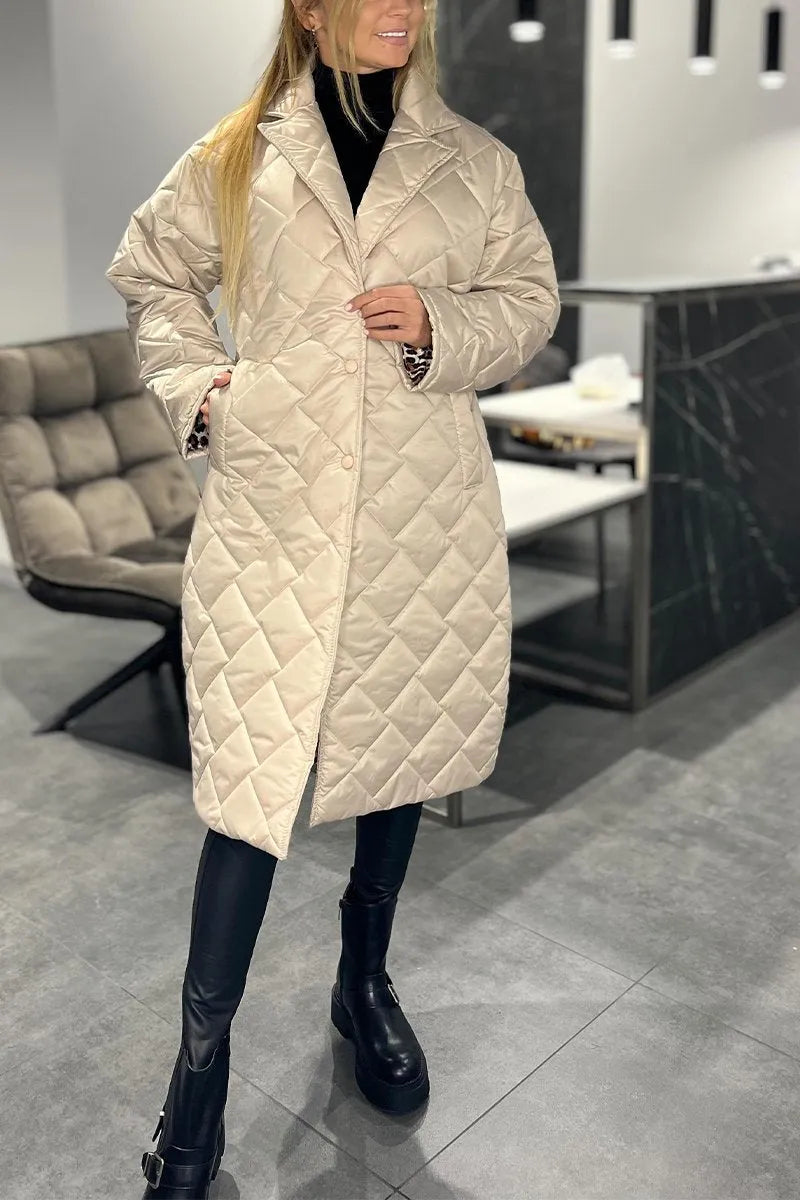 Kendall | Quilted Mid-Length Coat with Leopard Lining