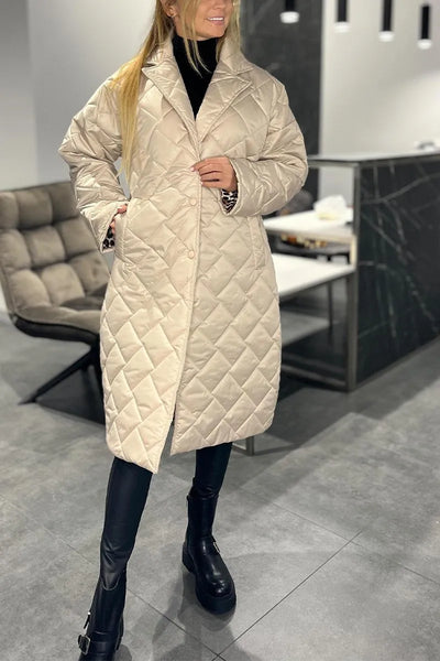 Kendall | Quilted Mid-Length Coat with Leopard Lining