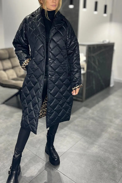 Kendall | Quilted Mid-Length Coat with Leopard Lining